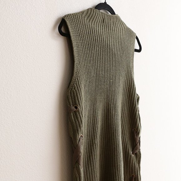 Monteau Los Angelos Olive Green Mock Neck Sleeveless Knit Sweater Vest M - Picture 3 of 9